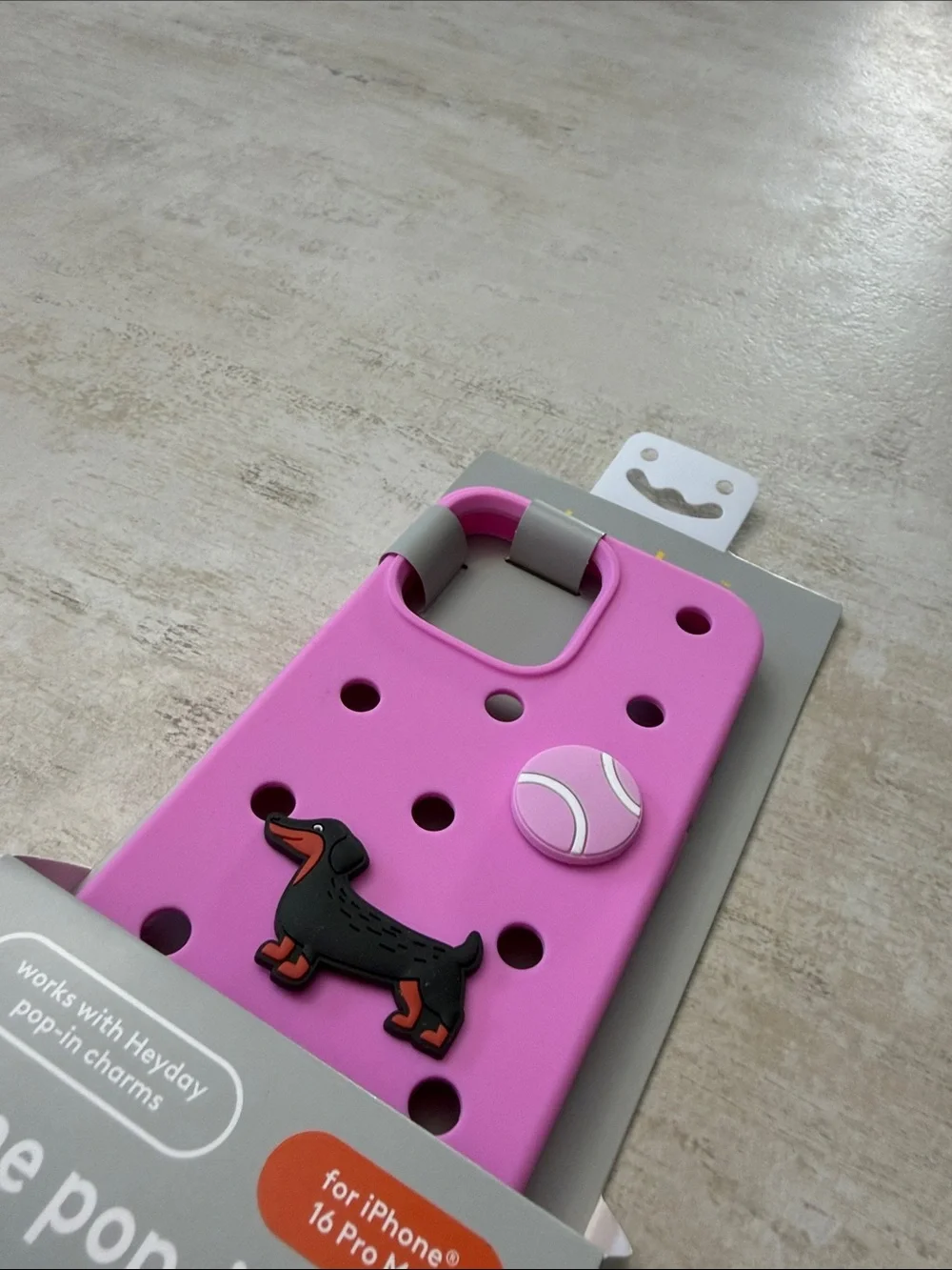 heyday Pink Silicone Phone Pop-In Case with Dachshund Charm 16 pro max